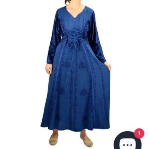 Embroidered Medieval Corset Dress Long Royal Blue